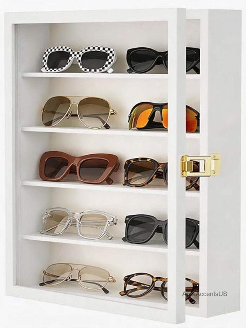 5-Tier Sunglasses Organizer Wall Mounted Wood Eyewear Case Display Box